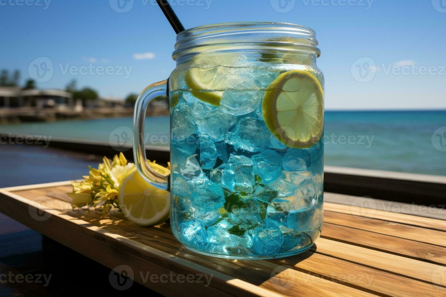 ocean blue ice drink for summer AI Generated photo