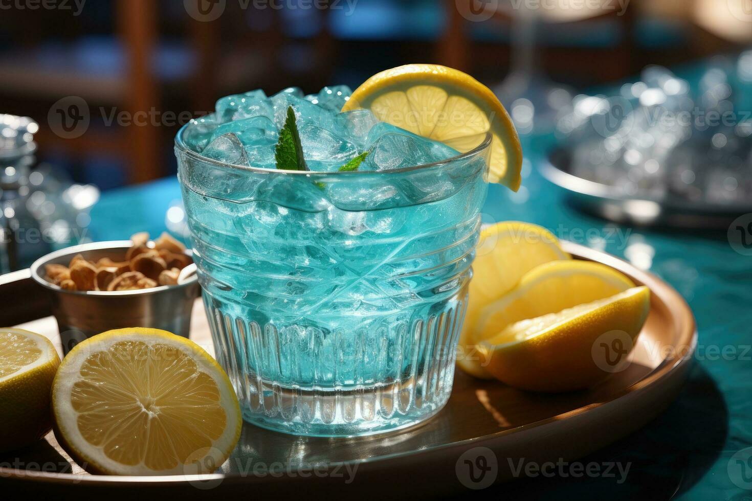 ocean blue ice drink for summer AI Generated photo