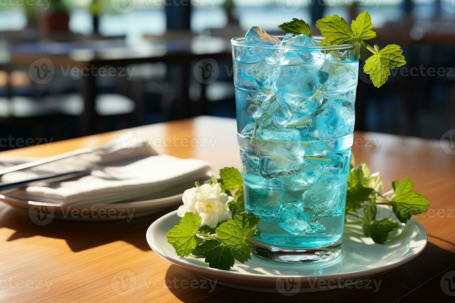 ocean blue ice drink for summer AI Generated photo
