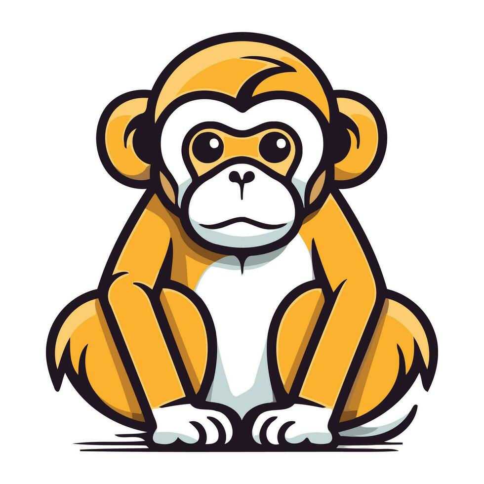 Monkey cartoon mascot. Vector illustration of a monkey sitting isolated on white background.