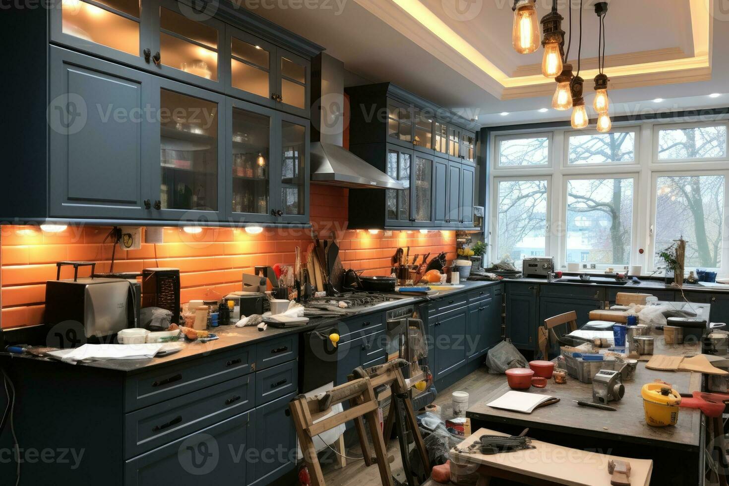 kitchen renovation process repair construction AI Generated photo