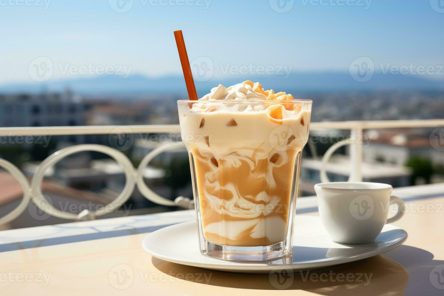 photos of milk tea ice in indoor photo studio AI Generated
