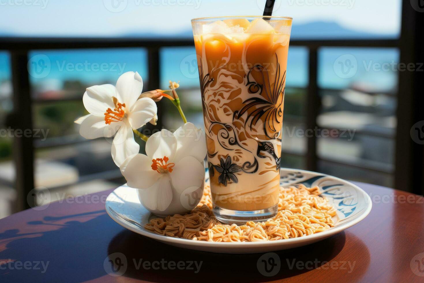 photos of milk tea ice in indoor photo studio AI Generated