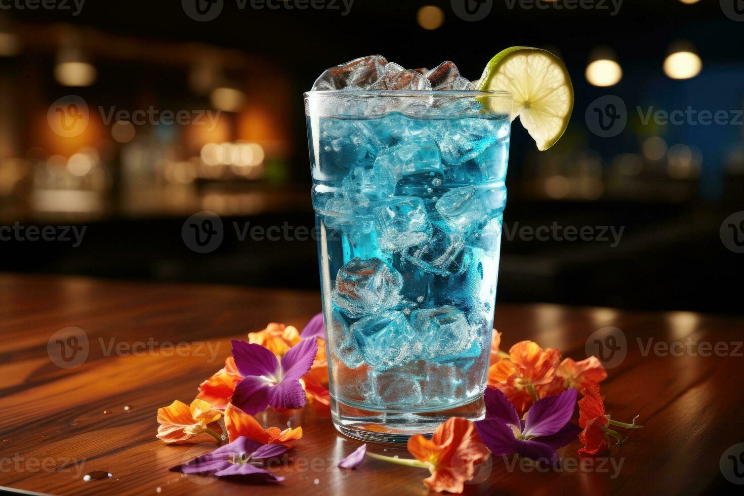 ocean blue ice drink for summer AI Generated photo