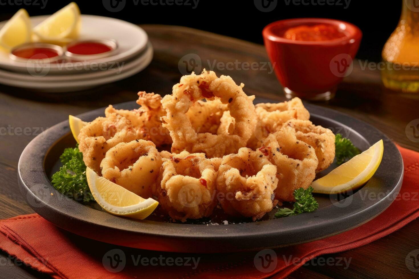 Fried calamari flour is ready to be served AI Generated photo