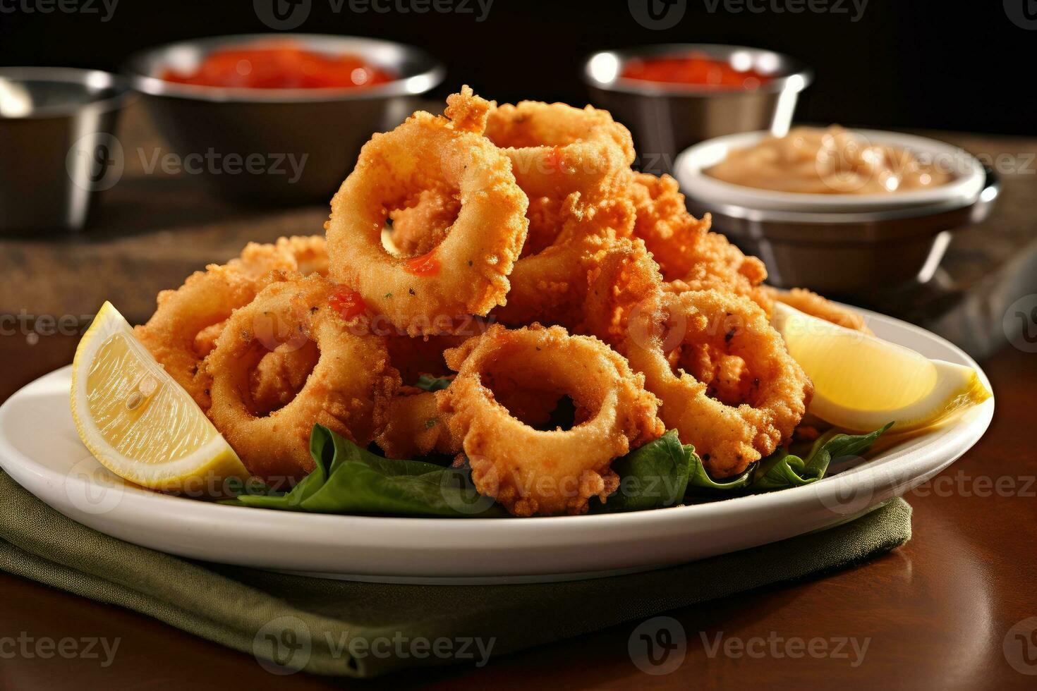 Fried calamari flour is ready to be served AI Generated photo