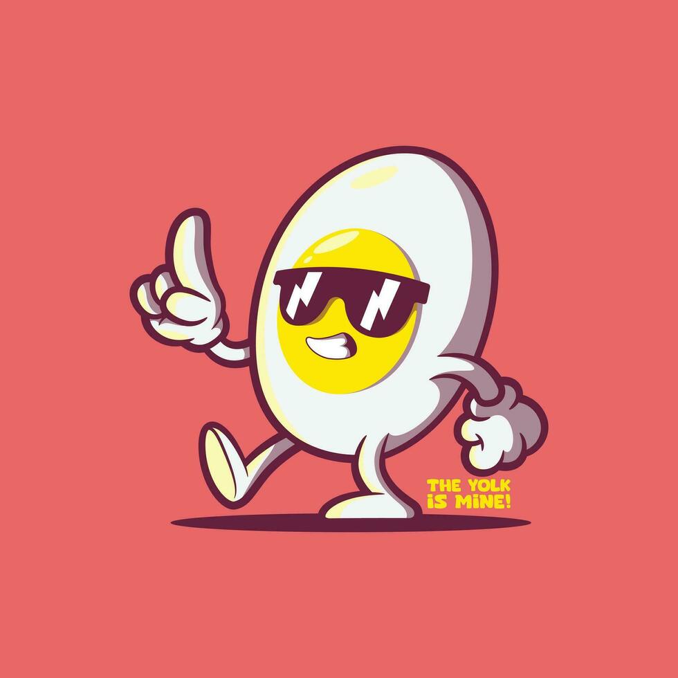 Fried egg character with sunglasses vector illustration. Food, style, brand design concept.