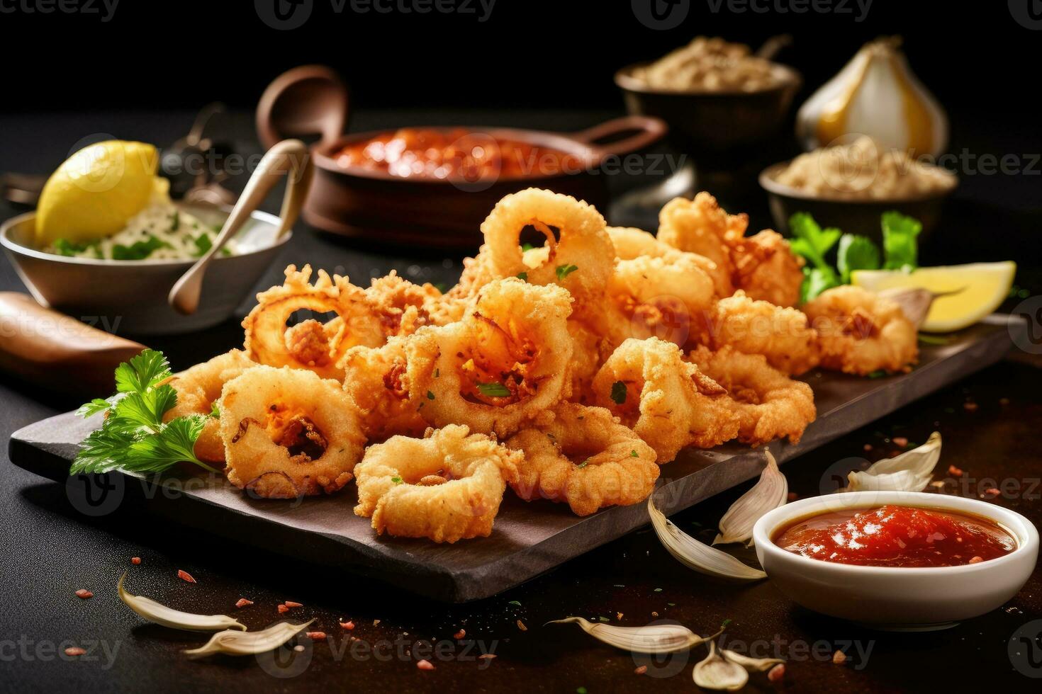 Fried calamari flour is ready to be served AI Generated photo