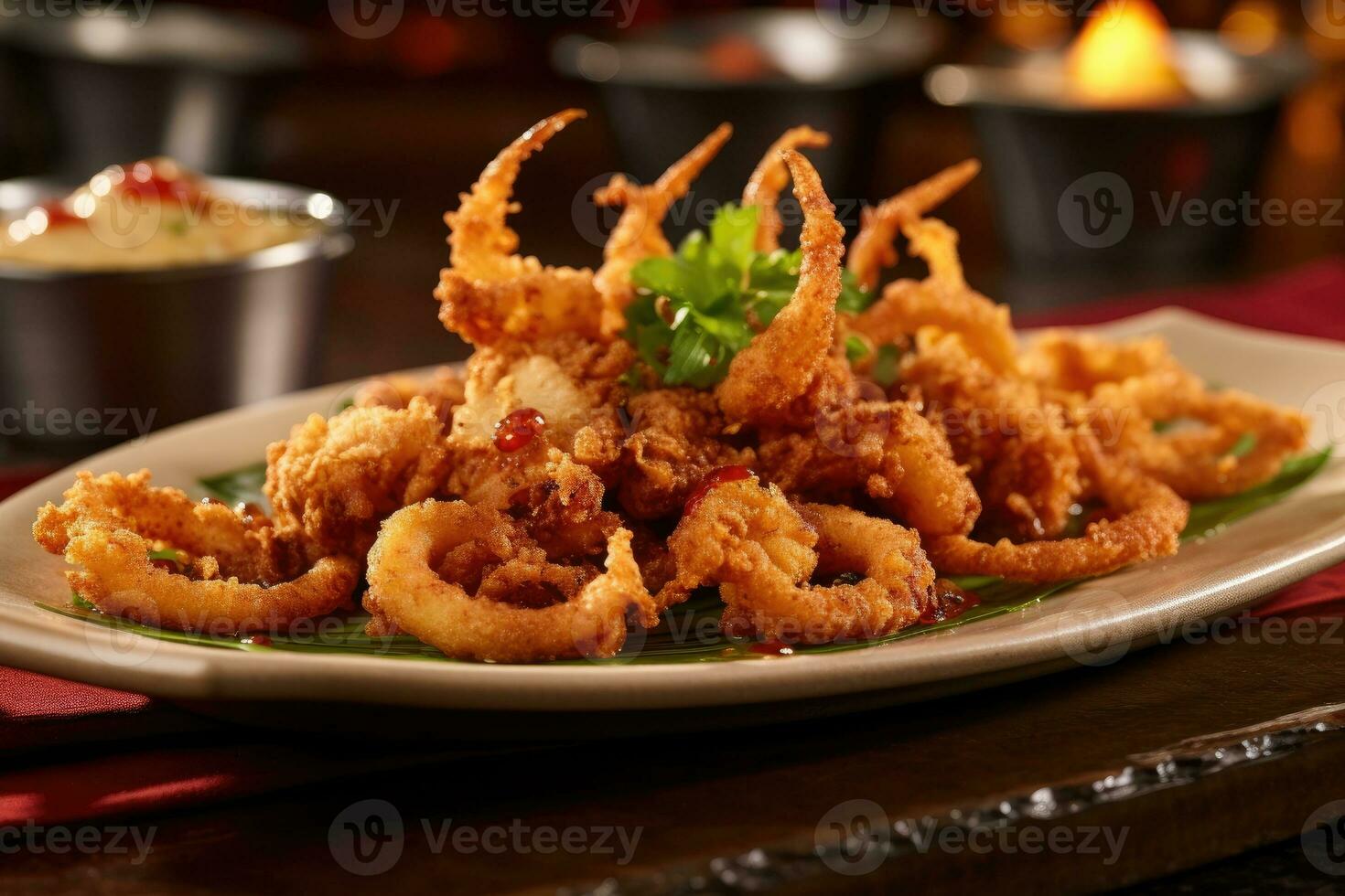 Fried calamari flour is ready to be served AI Generated photo