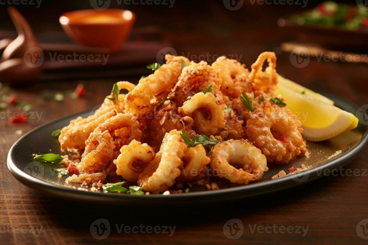 Fried calamari flour is ready to be served AI Generated photo