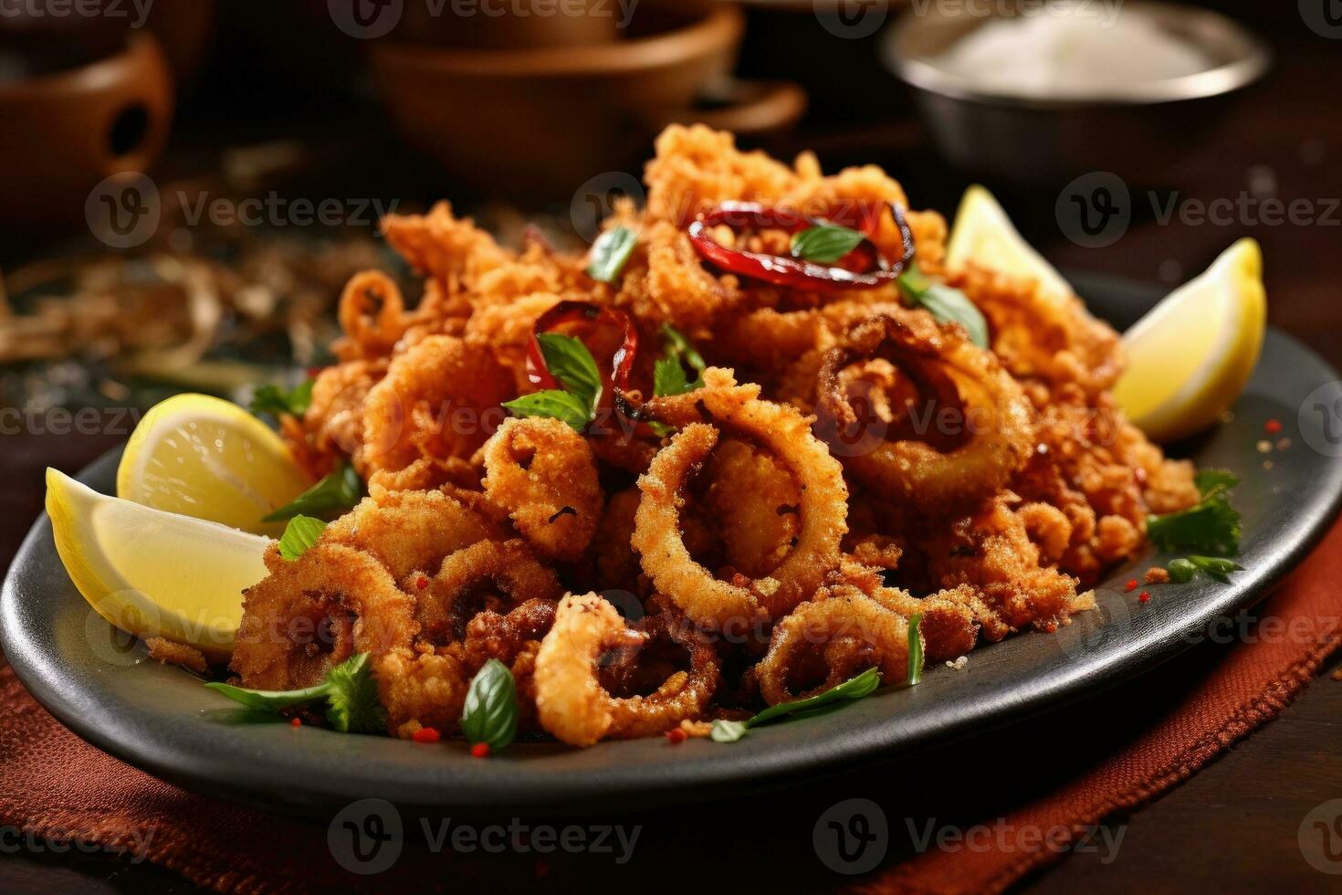 Fried calamari flour is ready to be served AI Generated photo