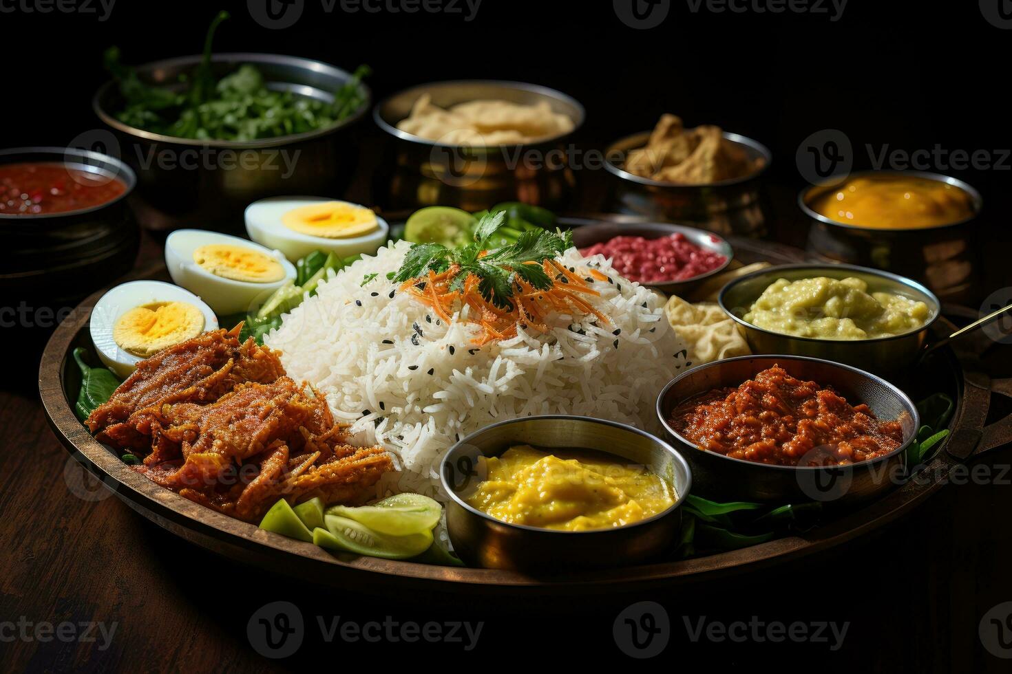 photos of indian thali in indoor photo studio AI Generated