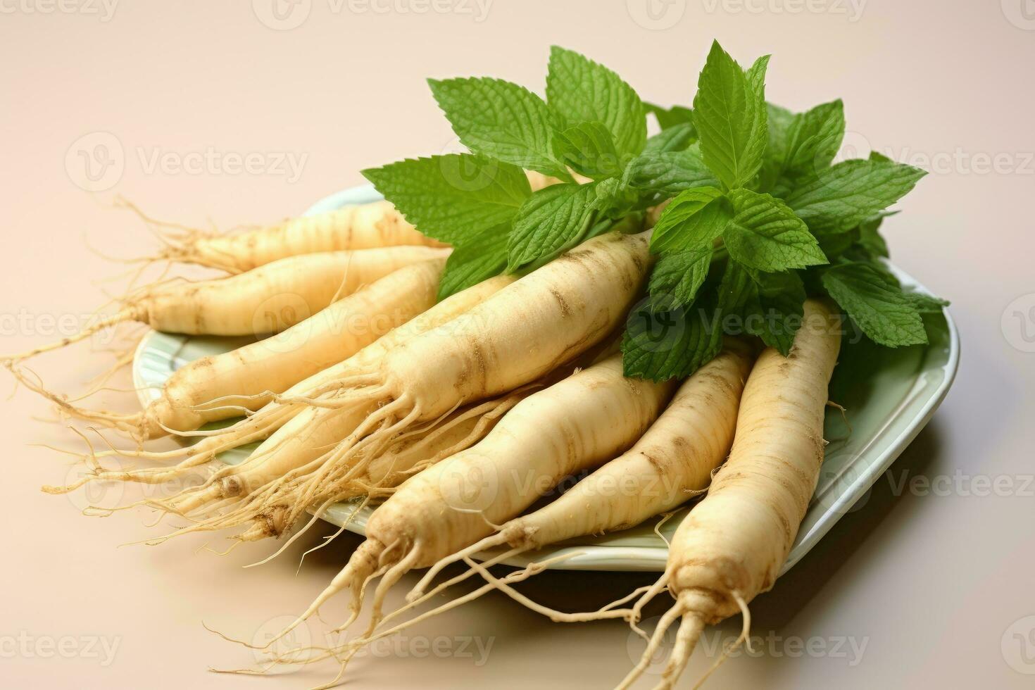 photos of ginseng in indoor photo studio AI Generated