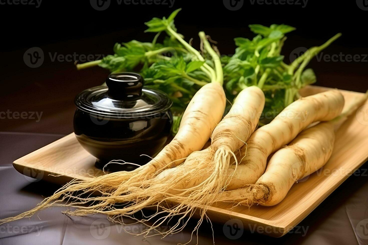photos of ginseng in indoor photo studio AI Generated