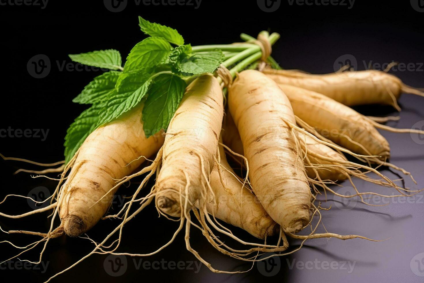 photos of ginseng in indoor photo studio AI Generated