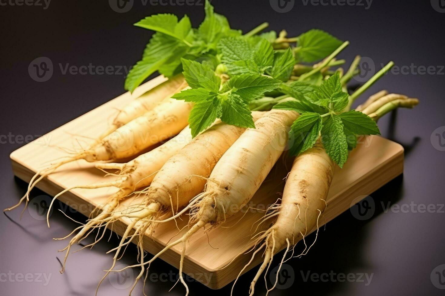 photos of ginseng in indoor photo studio AI Generated