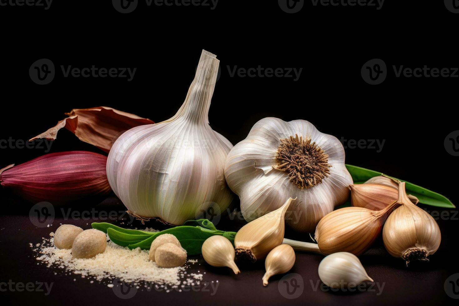 photos of garlic in indoor photo studio AI Generated