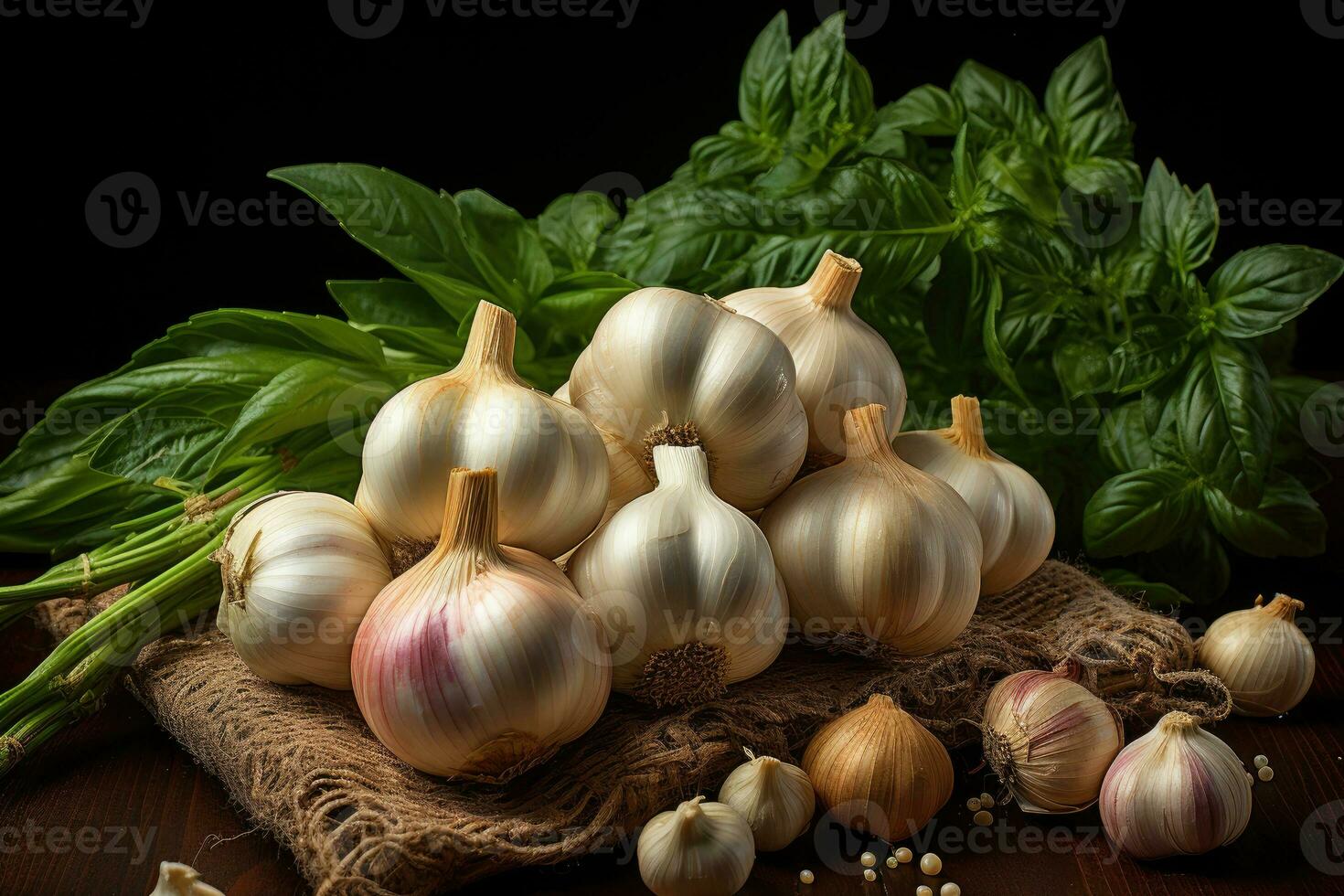 photos of garlic in indoor photo studio AI Generated