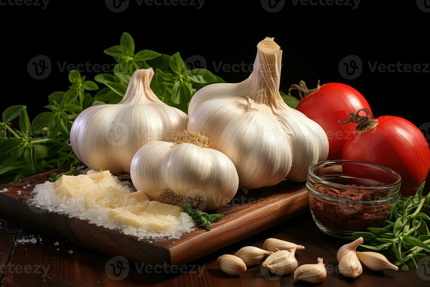 photos of garlic in indoor photo studio AI Generated
