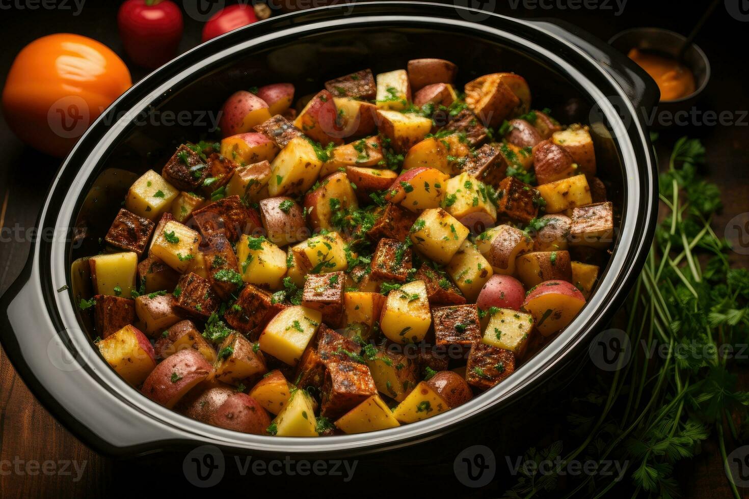 photos of beef stew in indoor photo studio AI Generated