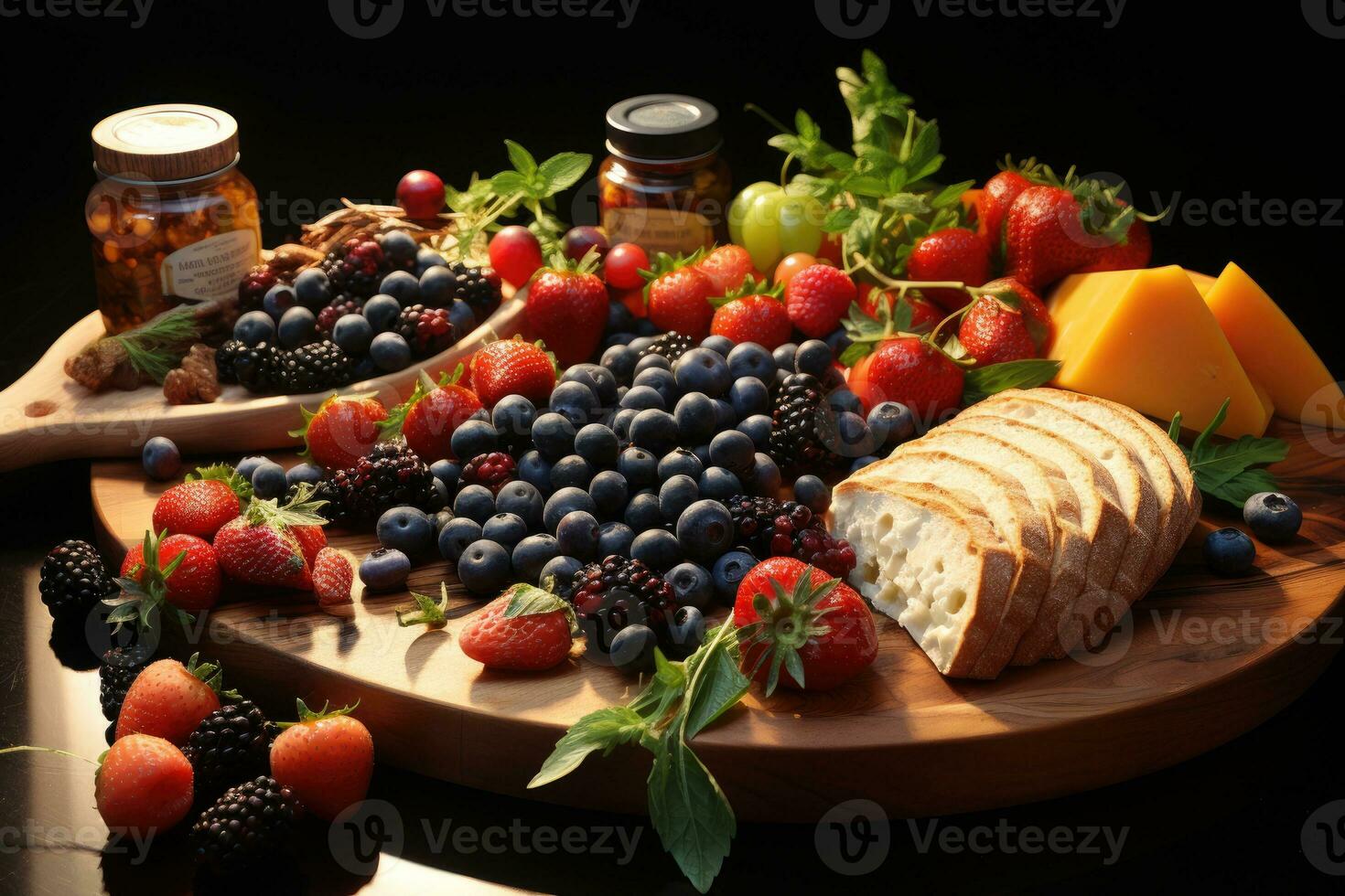 photos of cutting board with fruits and a knife in indoor photo studio AI Generated