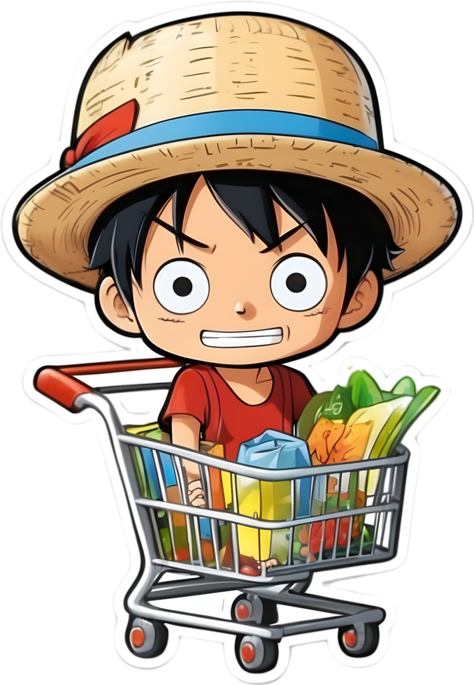 cartoon anime onepiece in a shopping cart with ai generative png