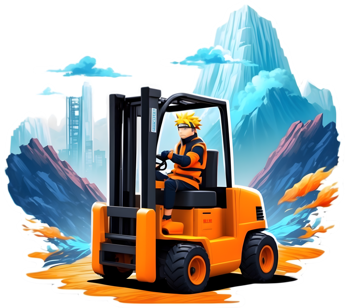 a forklift truck with a man driving it ai generative png