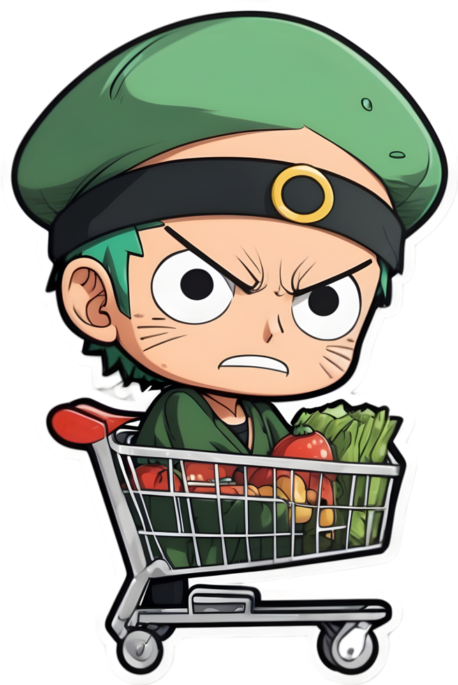 cartoon anime onepiece in a shopping cart with ai generative png