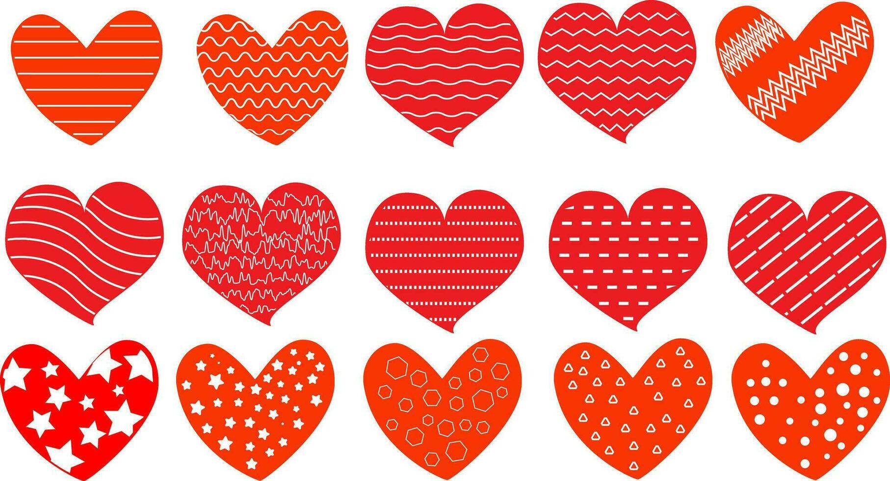 Set of hearts many patterns variety romance vector illustration