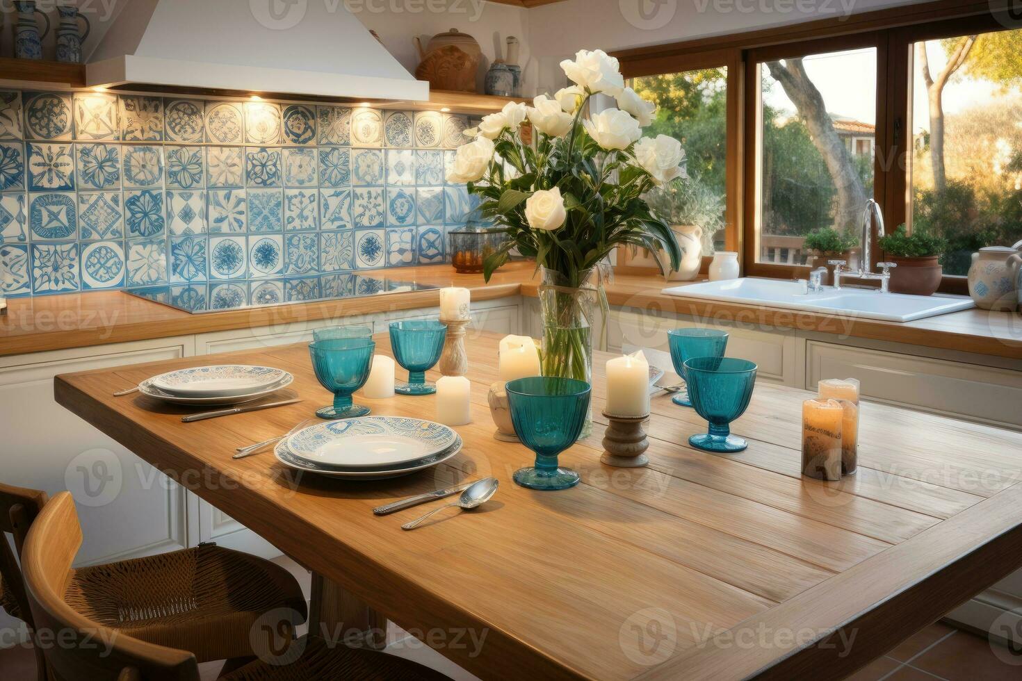 exponer marroquí losas en el cocina habitación ai generado foto