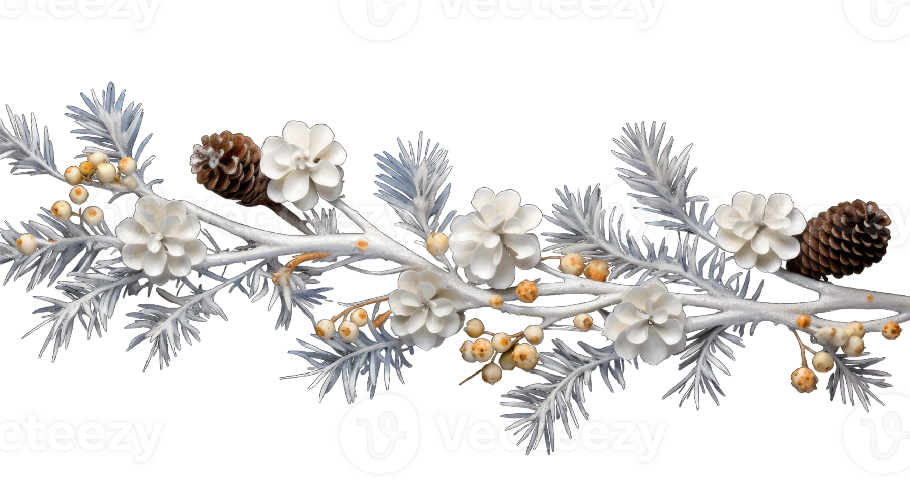 Fir branch, with branches of berries and snow isolated. snowing fir tree branch, isolated on transparent background, AI generated png
