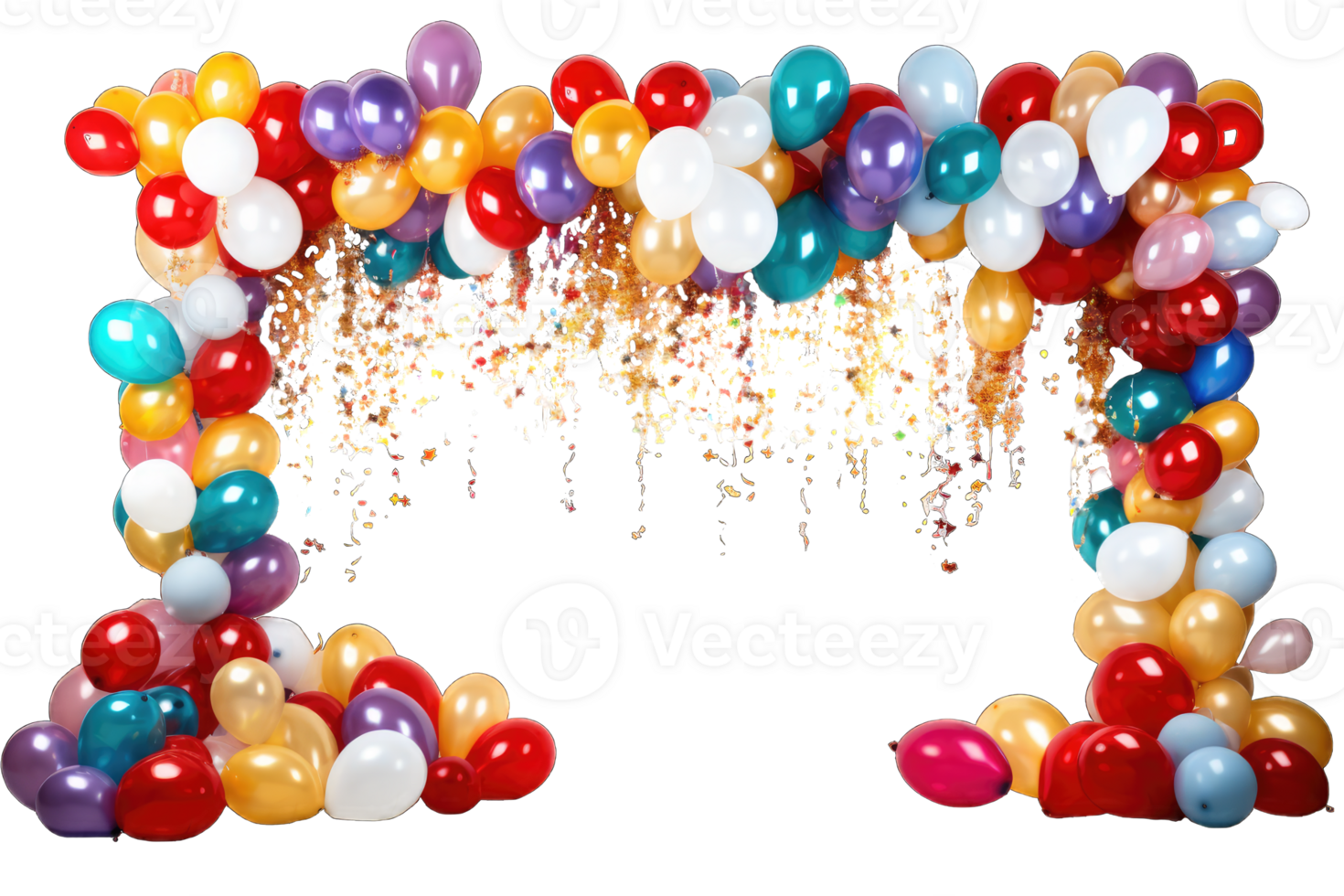 Colorful party balloons on transparent background, birthday and new year party, AI generated png