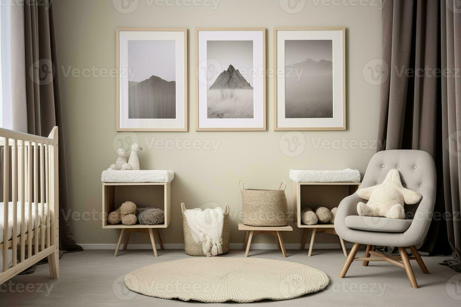 AI Generated AI generation. Mockup of a poster frame in the interior of a children's room. photo