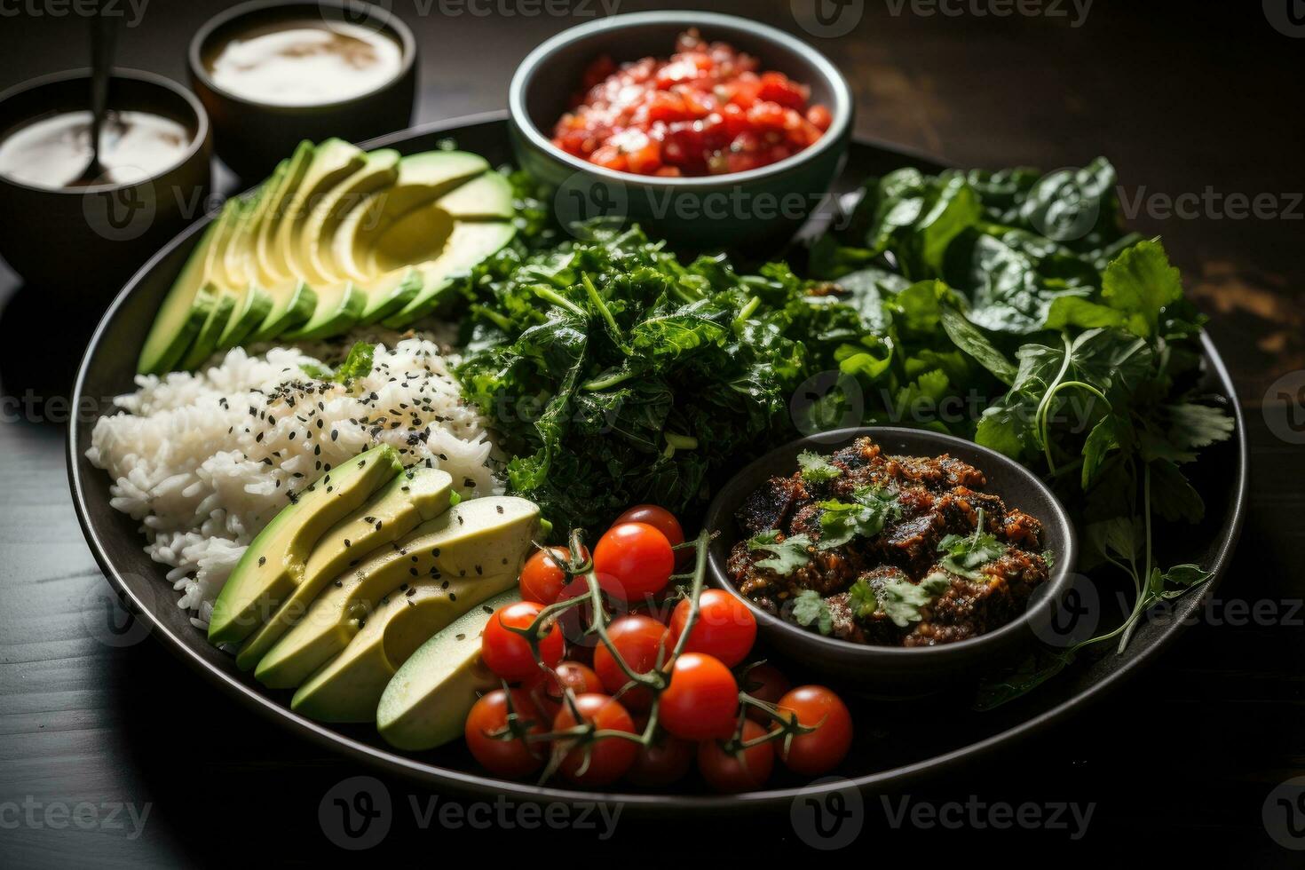 fotos de vegano comida para desayuno en interior foto estudio ai generado