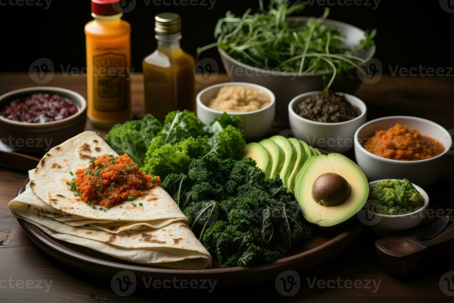 photos of vegan food for breakfast in indoor photo studio AI Generated