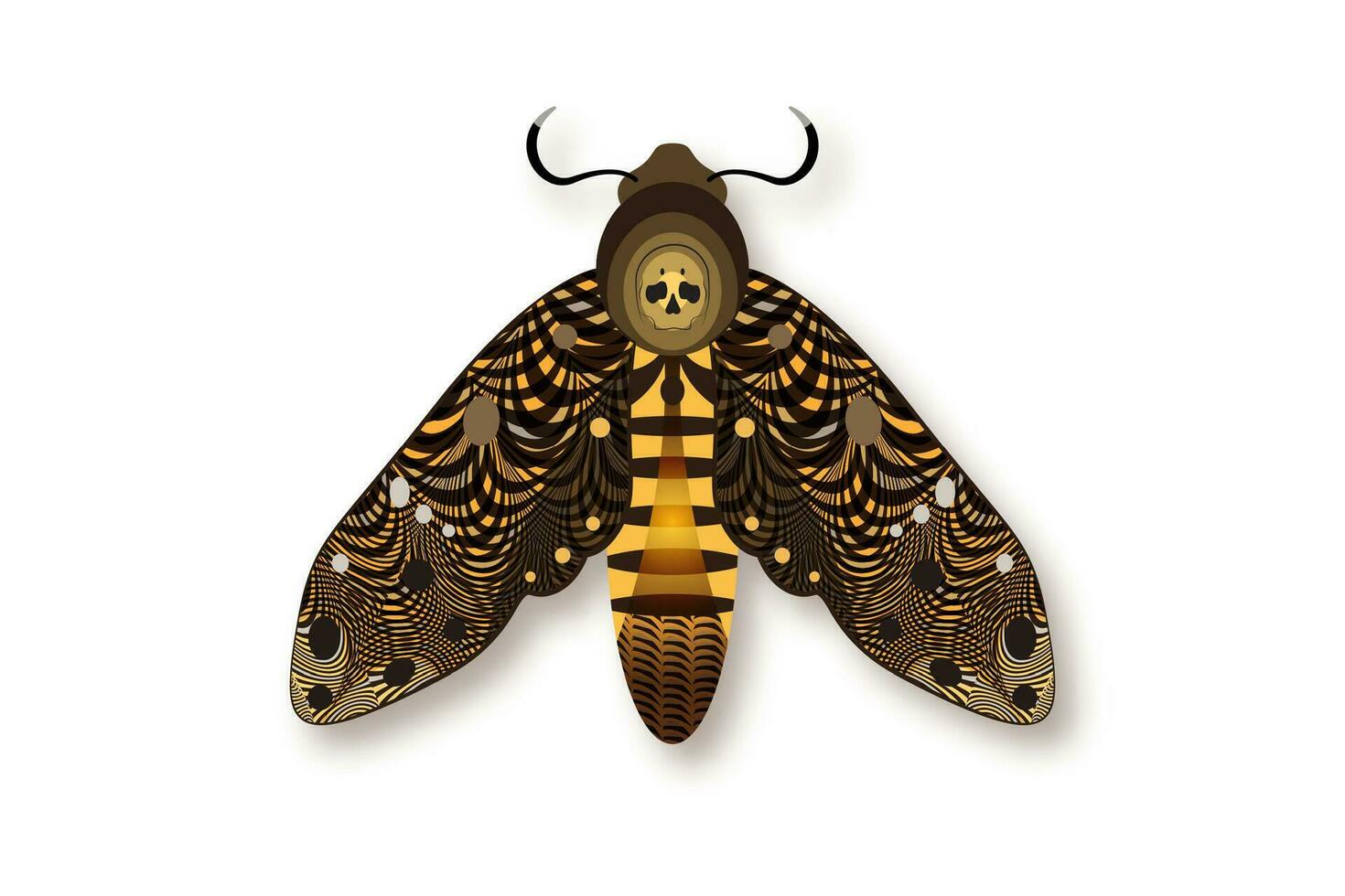 The death's head moth in dark brown colors. Night mystical butterfly with a skull. Vector illustration of winged insect isolated on white background