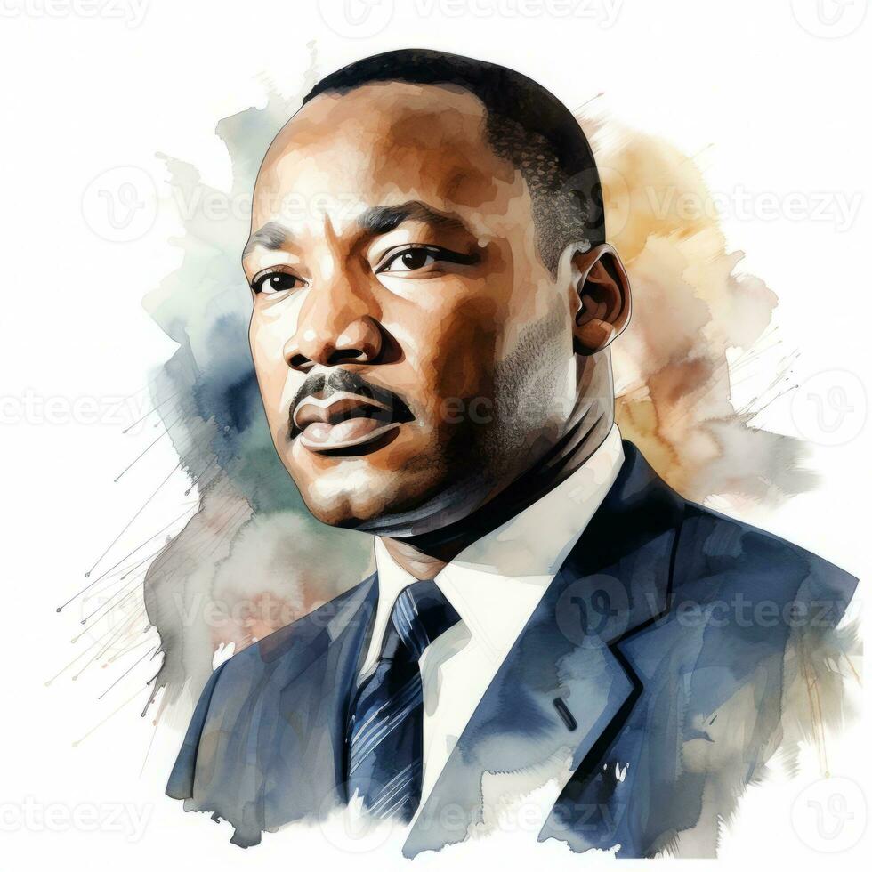 Colorful Hand Drawn Watercolor Illustration of a Martin Luther King Jr, ai generative photo