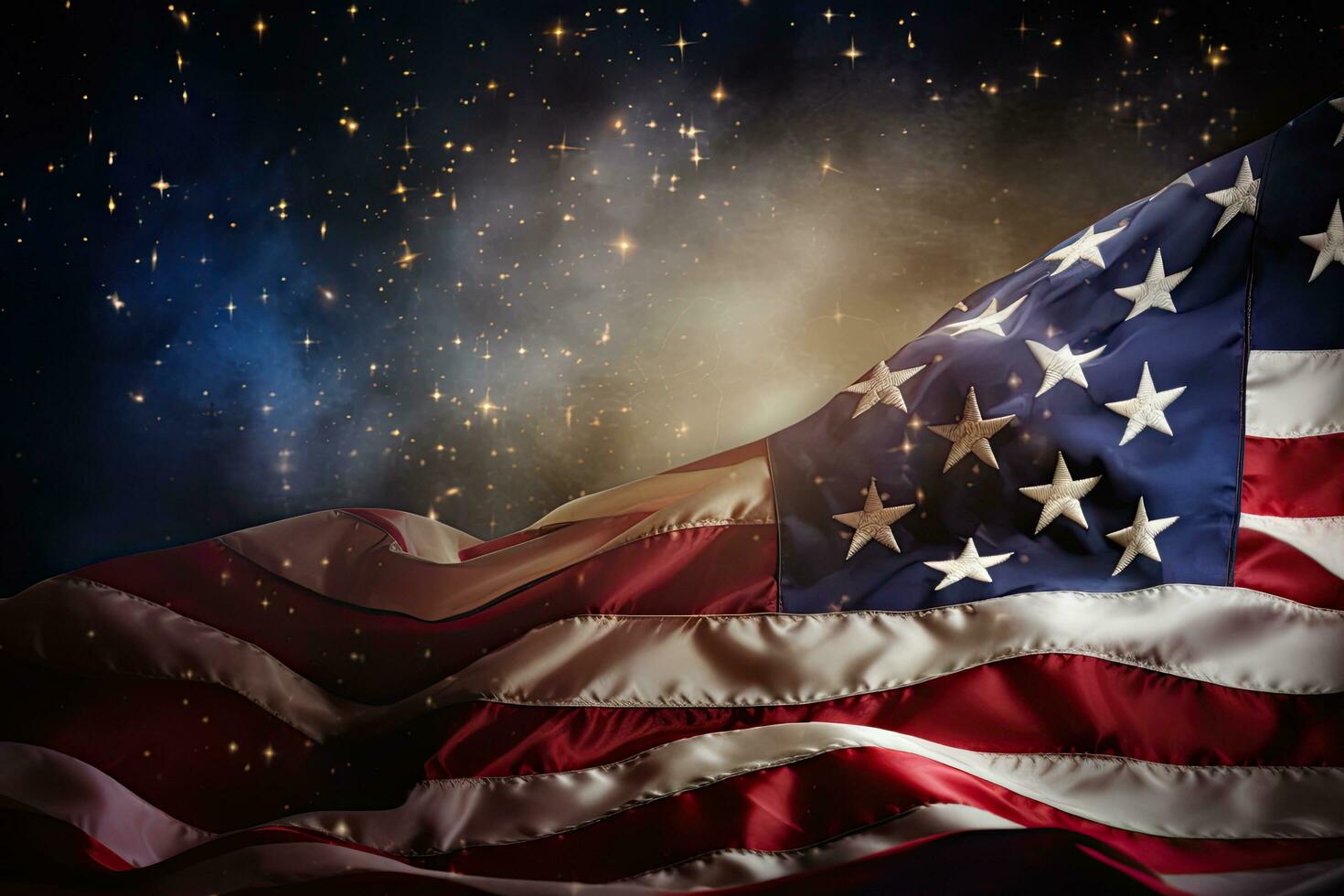 American flag with stars and space background. 3D rendering. High resolution, Memorial Day background with american flag and stars, AI Generated photo