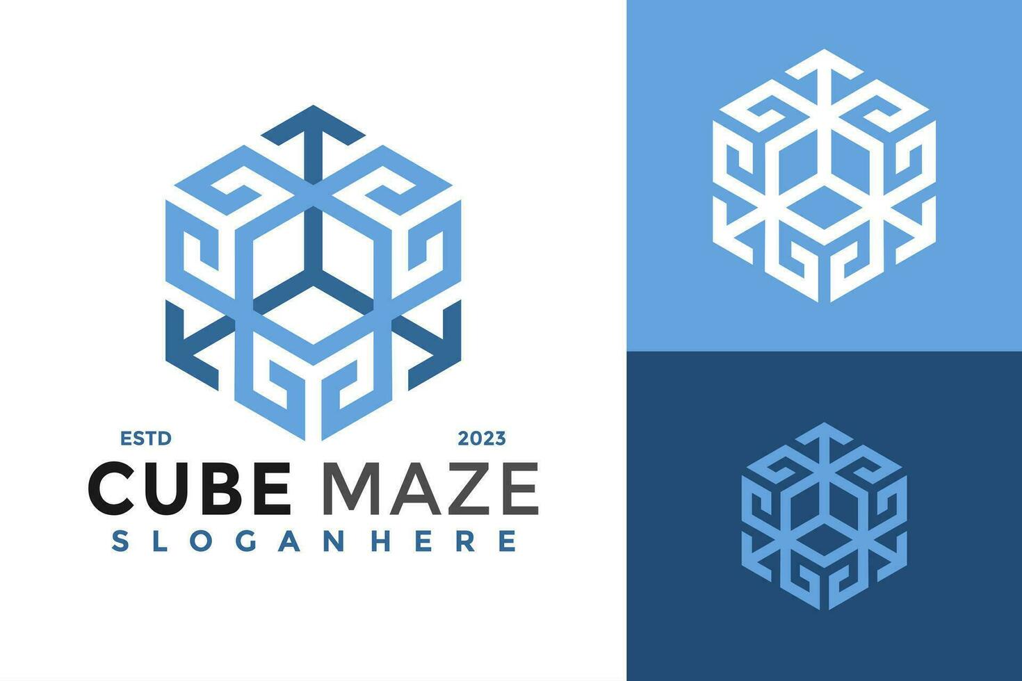 cubo laberinto logo diseño vector símbolo icono ilustración