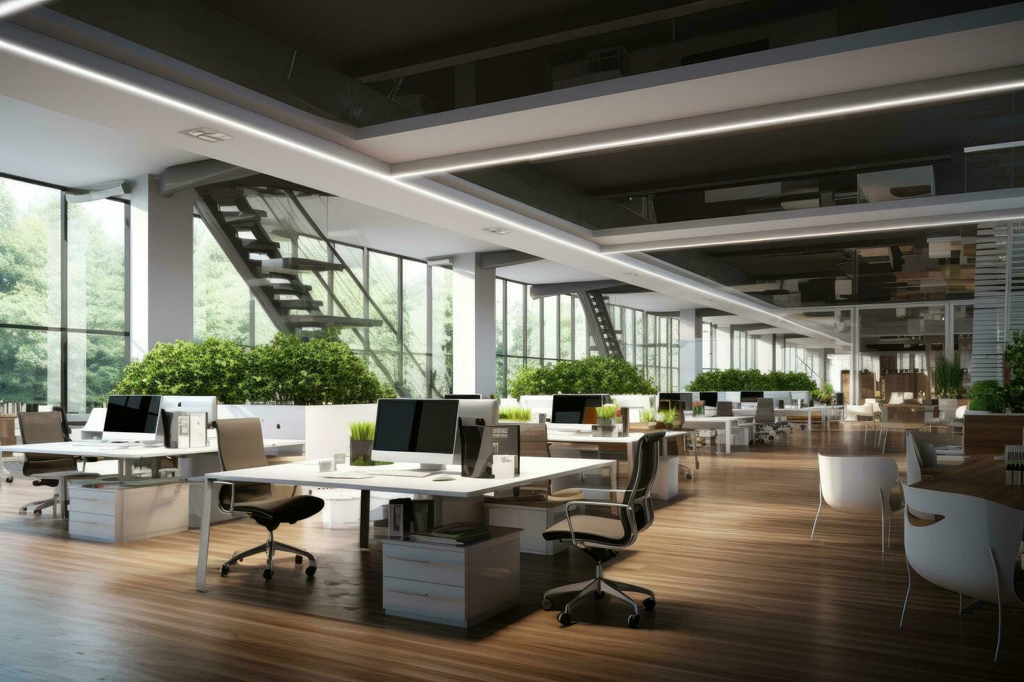 Modern office interior with furniture and equipment. 3d rendering mock up, modern business office interior, 3d rendering, AI Generated photo