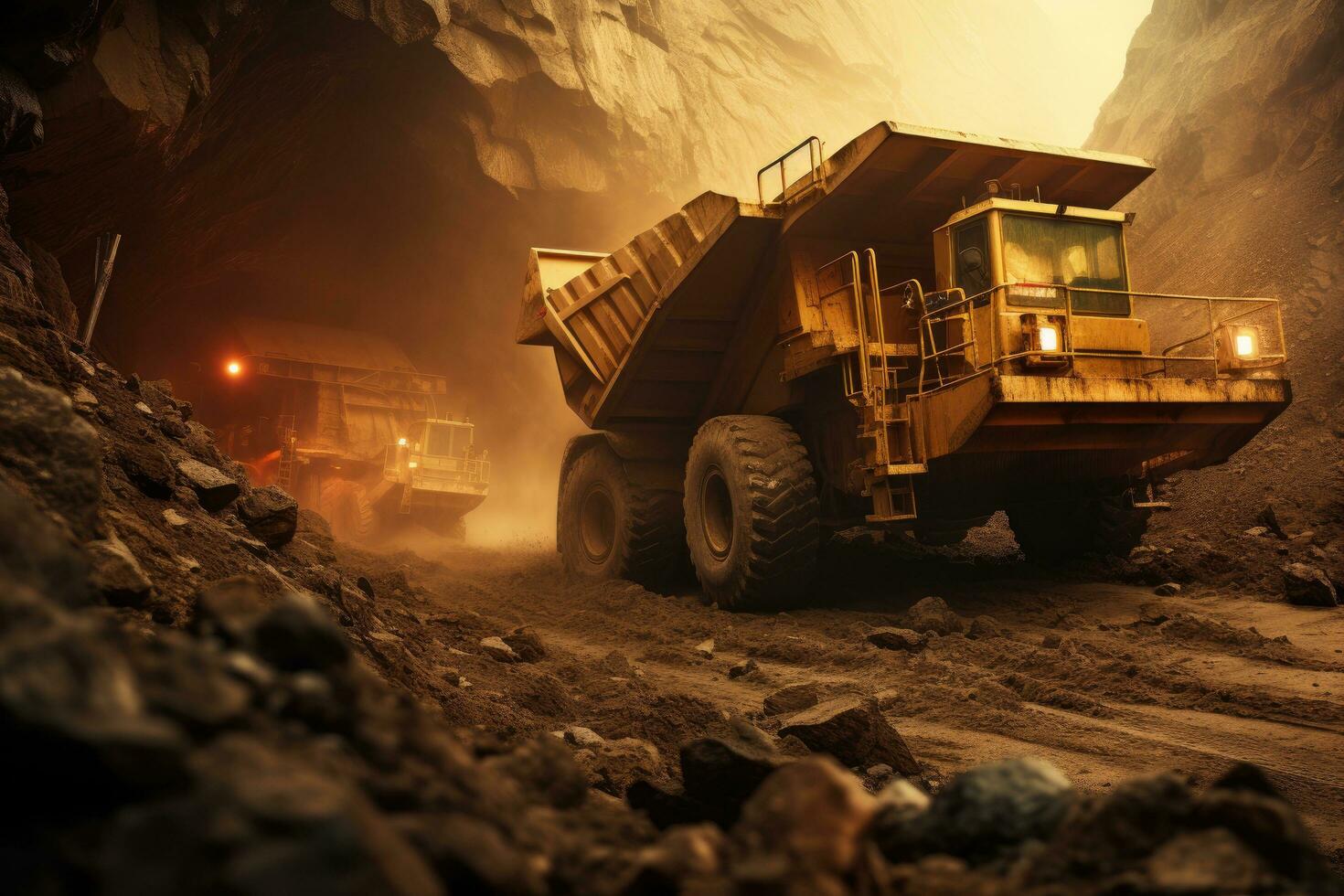 tugurio camión trabajando en un carbón mío. minería industria concepto, minería oro en espacio, ai generado foto