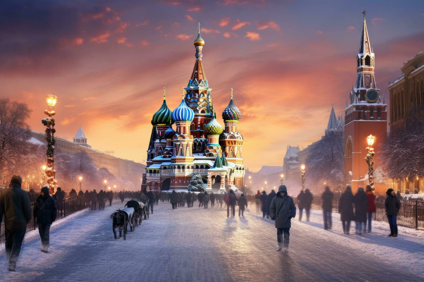 St. Basil's Cathedral on Red Square in Moscow, Russia, Moscow, Russia, Red square, view of St. Basil's Cathedral, Russian winter, AI Generated photo
