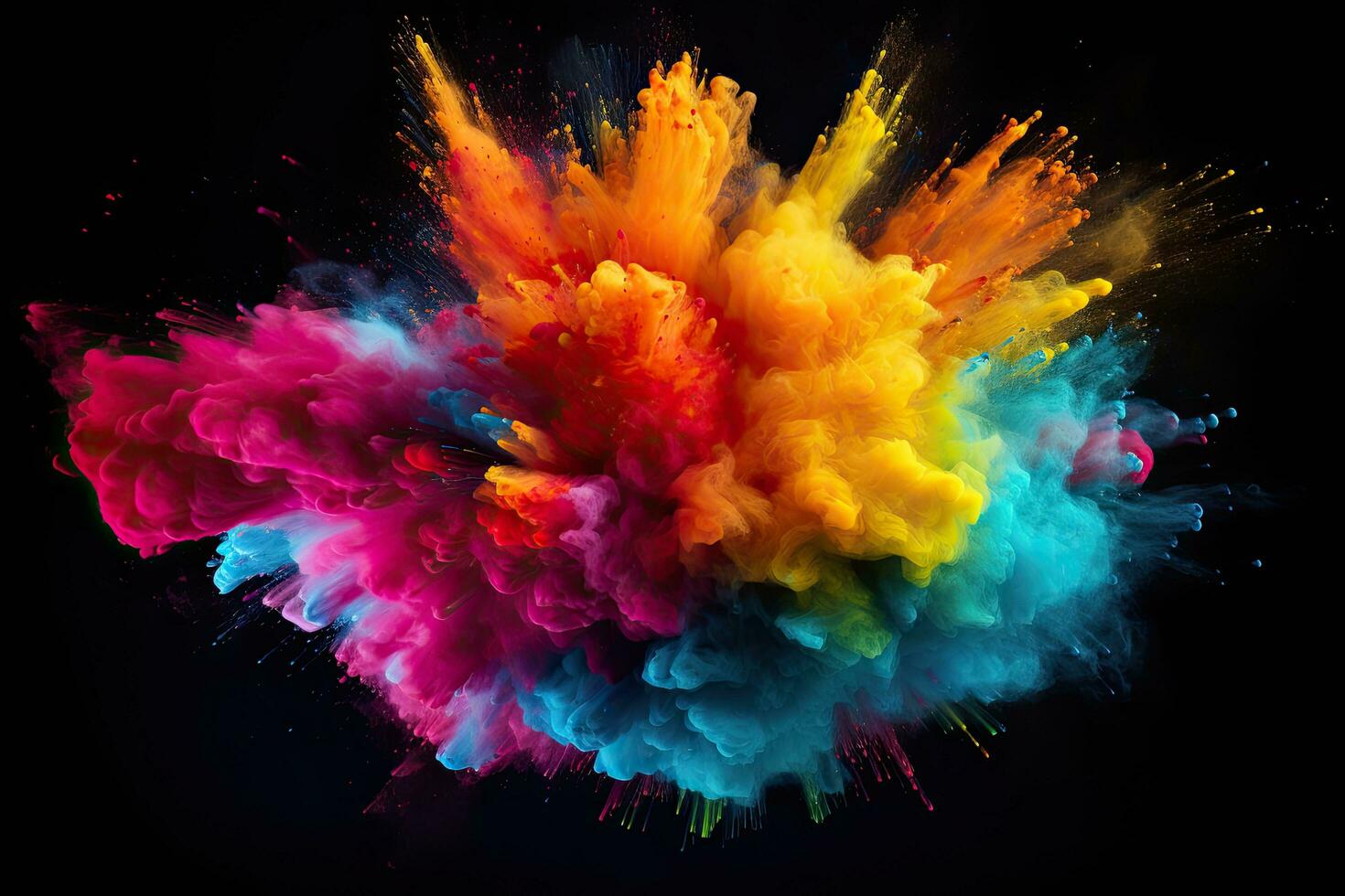 Explosion of colored powder, isolated on black background. 3d rendering, Explosion of colored powder isolated on black background, AI Generated photo