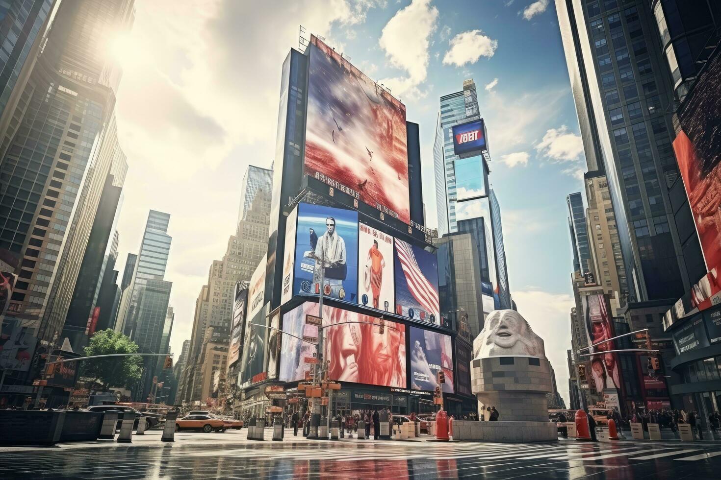 s Square, featured with Broadway Theaters and huge number of LED signs, is a symbol of New York City and the United States, Famous Times Square landmark in New York downtown, AI Generated photo