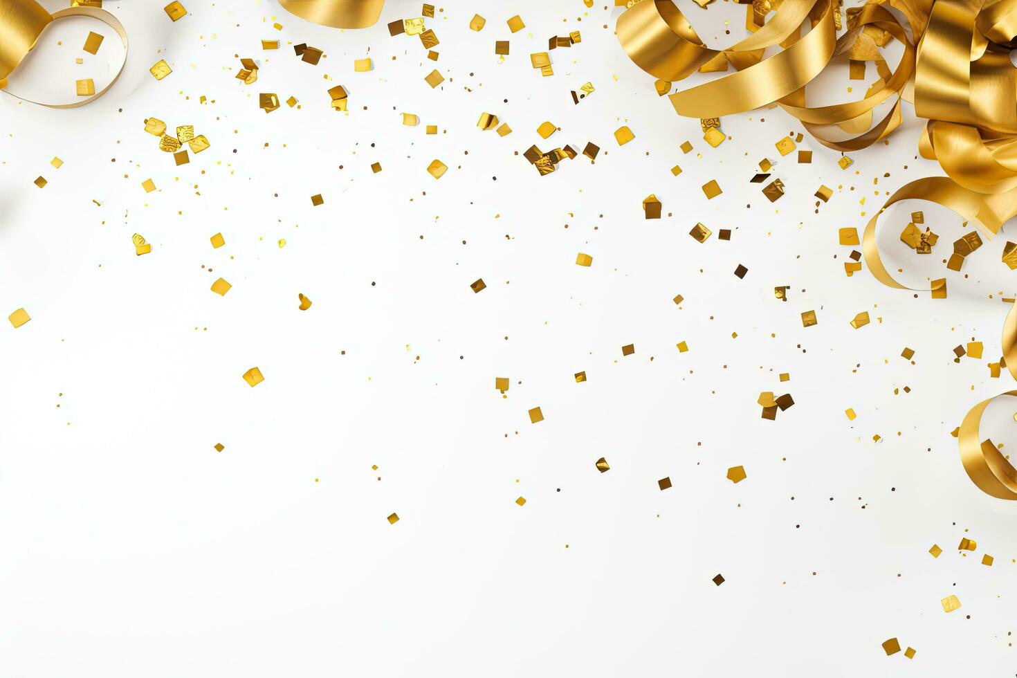 Celebration background with golden confetti and ribbons. Vector illustration, Golden confetti and ribbons on a white background. Festive background, AI Generated photo