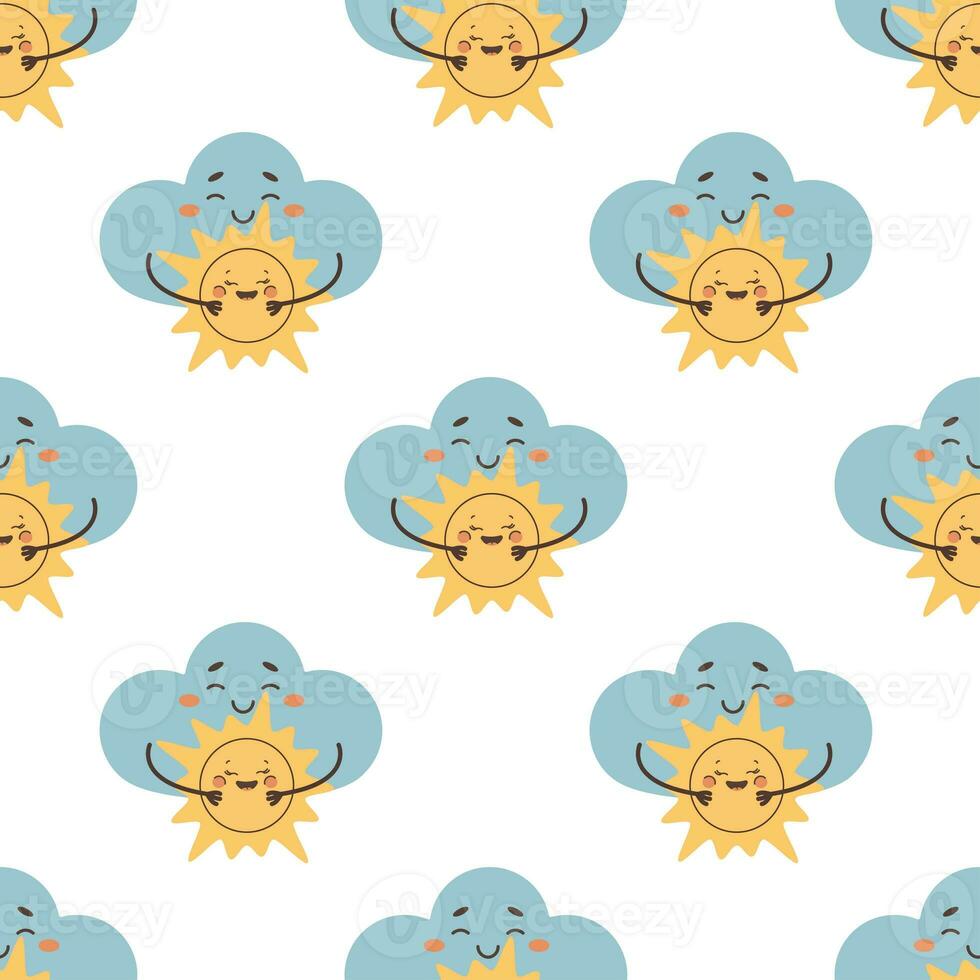 Seamless pattern sad cloud hugging the sun , overcast photo