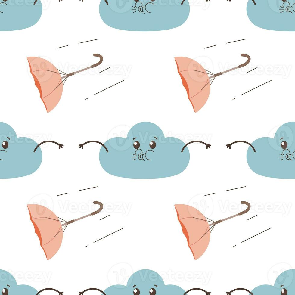 pattern seamless cloud makes wind, blowing and bending umbrella photo
