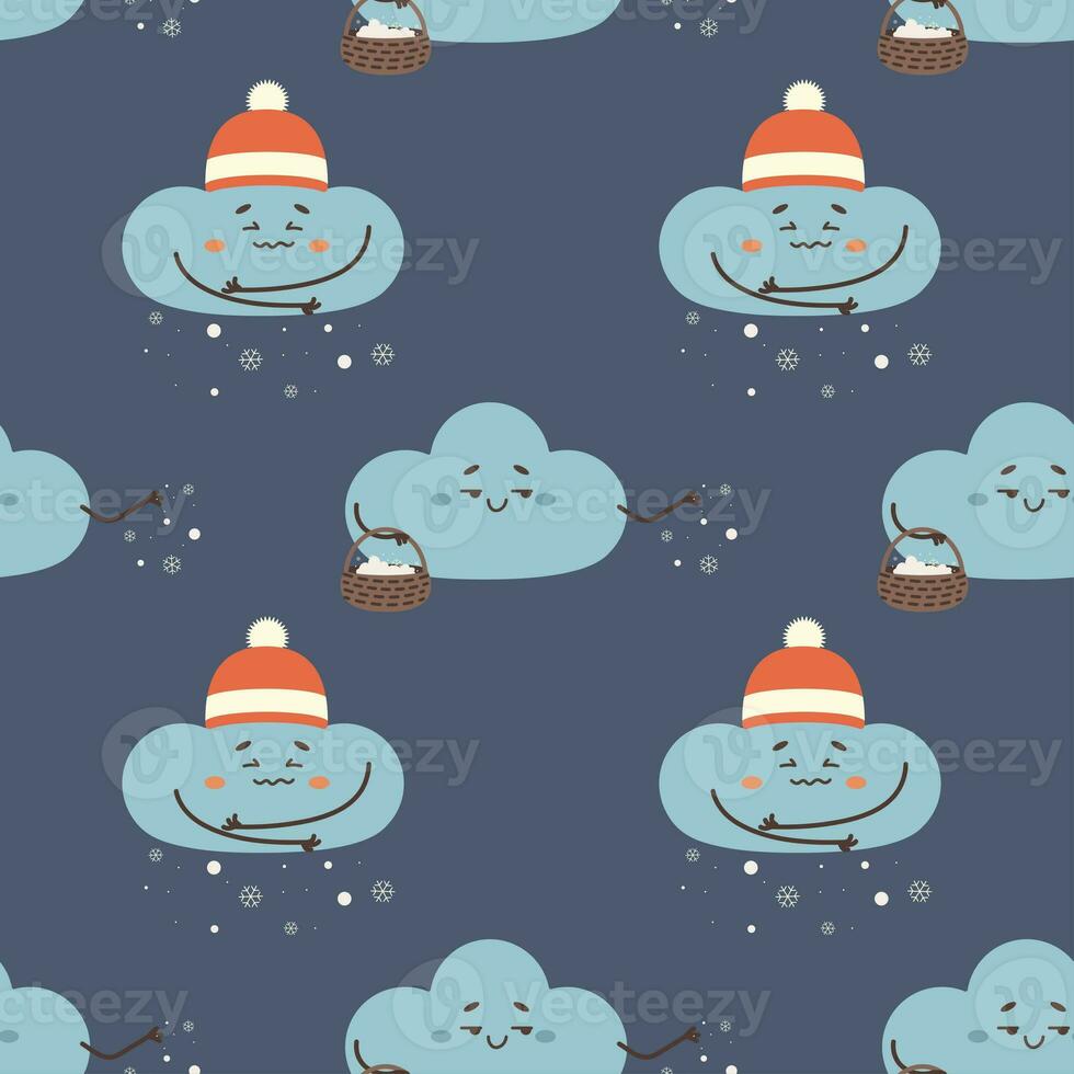 pattern seamless snow cloud, cold, character, vector photo