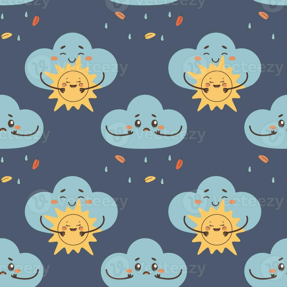 Seamless pattern sad cloud crying, rain, and overcast photo