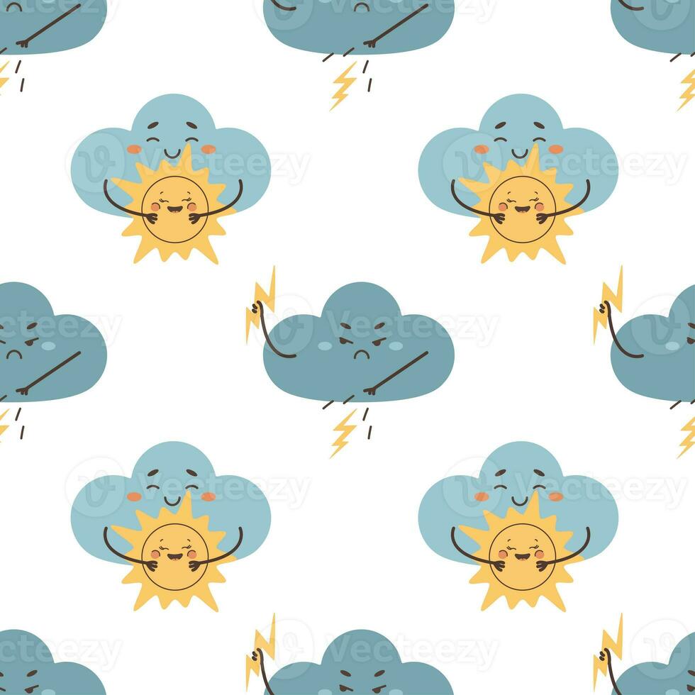 Seamless pattern sad cloud hugging the sun , overcast photo